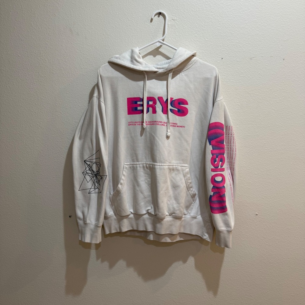 MSFTSrep ERYS Jaden Smith Graphic Hoodie White Mens Large Pink Blue Streetwear